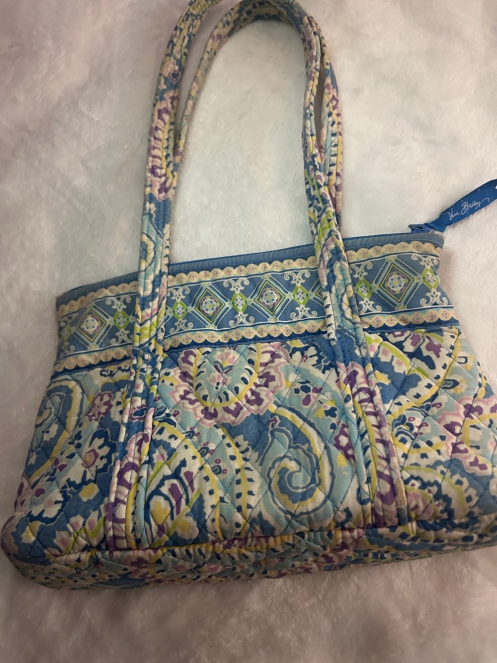 Vera Bradley Blue Paisley Quilted Shoulder Tote with Pastel Accents